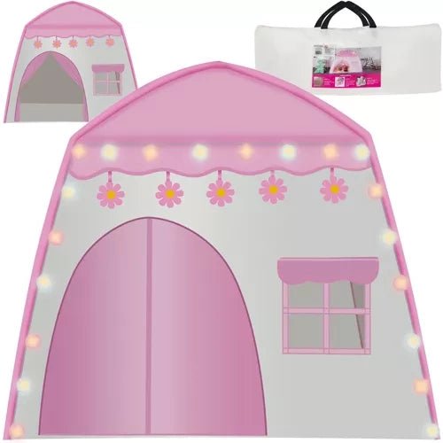 Kinderzelt Spielhaus mit Lichterkette – Rosa Spielzelt für Drinnen & Draußen - Easy2sell - Deluxe