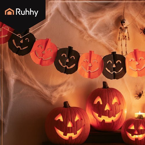 Kürbisgirlande Halloween Papierdeko Banner Orange – 3m Länge, 17,5cm - Easy2sell - Deluxe