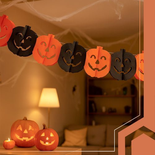 Kürbisgirlande Halloween Papierdeko Banner Orange – 3m Länge, 17,5cm - Easy2sell - Deluxe
