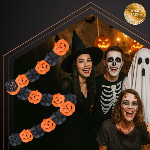 Kürbisgirlande Halloween Papierdeko Banner Orange – 3m Länge, 17,5cm - Easy2sell - Deluxe