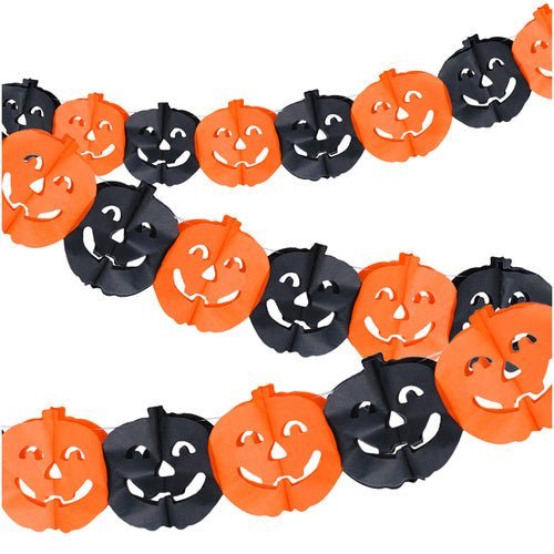 Kürbisgirlande Halloween Papierdeko Banner Orange – 3m Länge, 17,5cm - Easy2sell - Deluxe