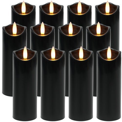 LED Grabkerzen 12er Set – Flackernder Flammeneffekt Schwarz 15cm Warmweiß - Easy2sell - Deluxe