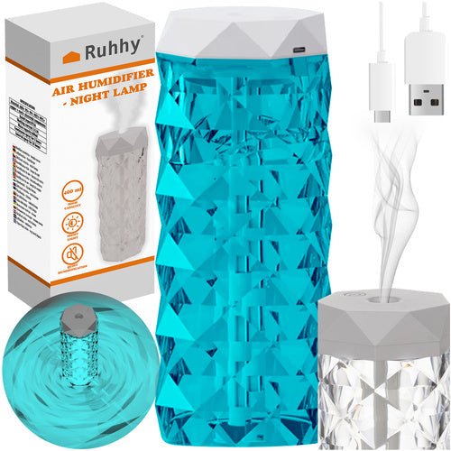 Luftbefeuchter mit LED Roseneffekt – 2in1 Nachtlampe, USB - C, 400ml, Weiß - Easy2sell - Deluxe