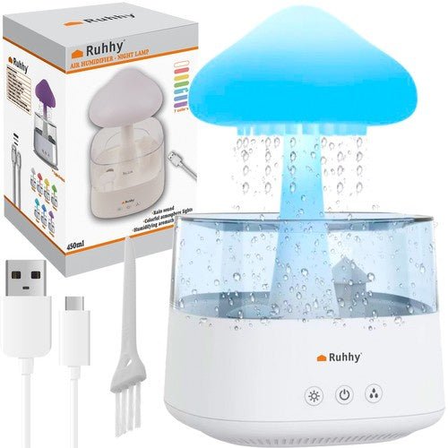 Luftbefeuchter mit Regeneffekt, LED - Nachtlampe und Aromatherapie, 450ml Weiß - Easy2sell - Deluxe