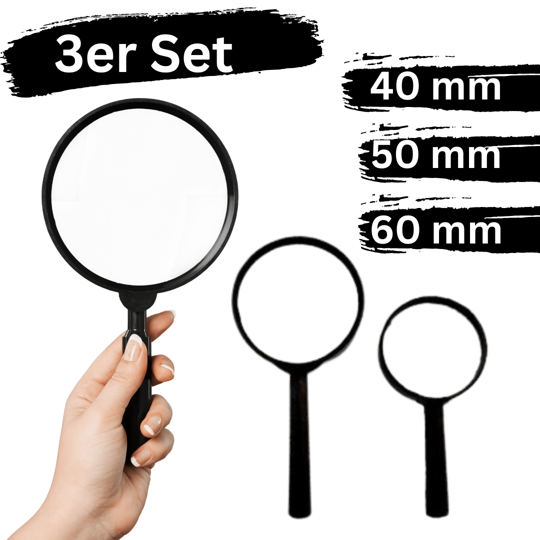 Lupe Handlupe Leselupe Vergrößerungsglas Lesehilfe mit Griff 40,50,60mm 3er Set - Easy2sell - Deluxe