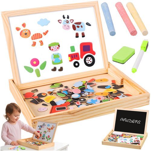 Magnetisches Lernbrett – Doppelseitige Tafel aus Holz mit 108 Teilen - Easy2sell - Deluxe