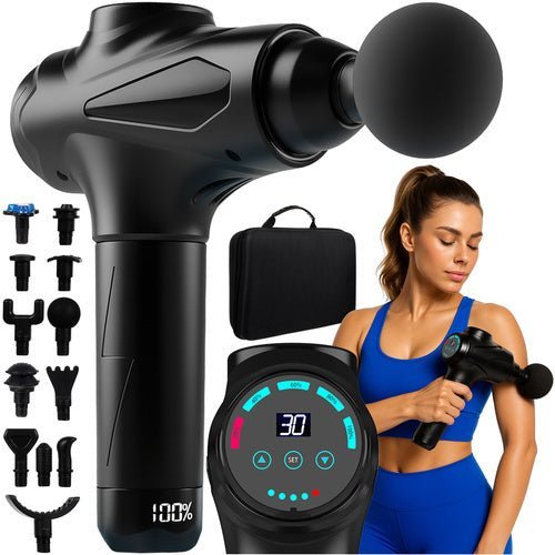 Massagepistole Massagegerät mit 30 Stufen und 12 Aufsätzen – Schwarz - Easy2sell - Deluxe