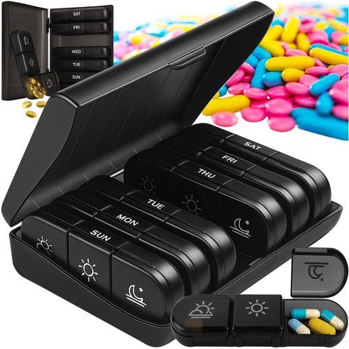 Medikamenten - Organizer 7 Tage mit 3 Fächern – Pillendose Schwarz - Easy2sell - Deluxe