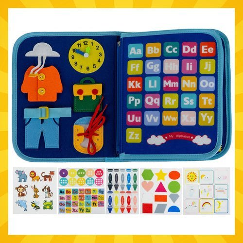 Montessori Sensorikbuch Motorikspielzeug aus Filz für Kinder – Blau - Easy2sell - Deluxe