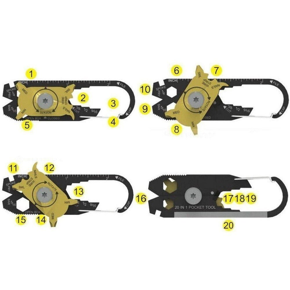 Multitool 20 - in - 1 Karabiner Schwarz/Gold - Easy2sell - Deluxe