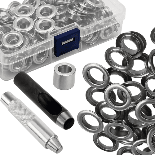 Ösen Set für Planen mit Lochzange und Nietwerkzeug, 12mm Silber, 100 Stück - Easy2sell - Deluxe