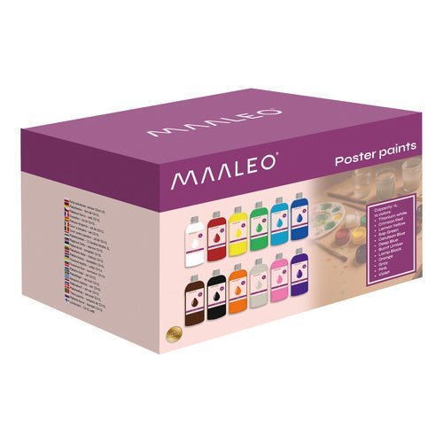 Plakatfarben Set 12 x 1000 ml – Matte Schulfarben mit hoher Deckkraft - Easy2sell - Deluxe