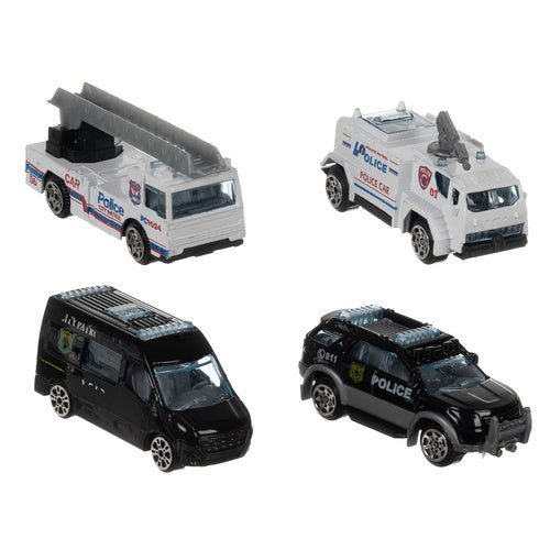 Polizeiflugzeug Spielzeug Set mit 4 Autos, Parkplatz, Licht und Sound – Blau - Easy2sell - Deluxe
