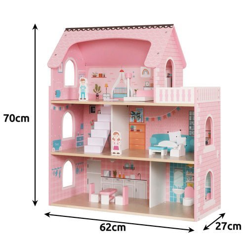 Puppenhaus aus Holz mit LED - Beleuchtung – 3 Ebenen inkl. Möbel & Zubehör - Easy2sell - Deluxe