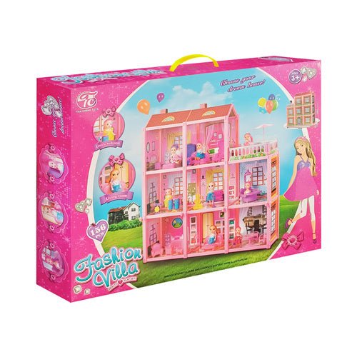 Puppenhaus mit Balkon, 3 Etagen, 8 Zimmer, 22 Möbelstücke & Puppe, 65 cm - Easy2sell - Deluxe