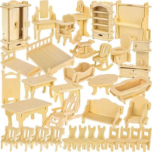 Puppenhaus Möbelset aus Holz – 34 - teiliges Zubehör für Puppenhäuser - Easy2sell - Deluxe