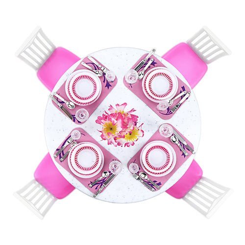 Puppenhausmöbel Esszimmerset 43 - teilig – Puppenmöbel in Rosa und Weiß - Easy2sell - Deluxe