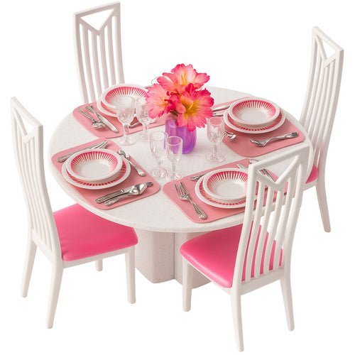 Puppenhausmöbel Esszimmerset 43 - teilig – Puppenmöbel in Rosa und Weiß - Easy2sell - Deluxe