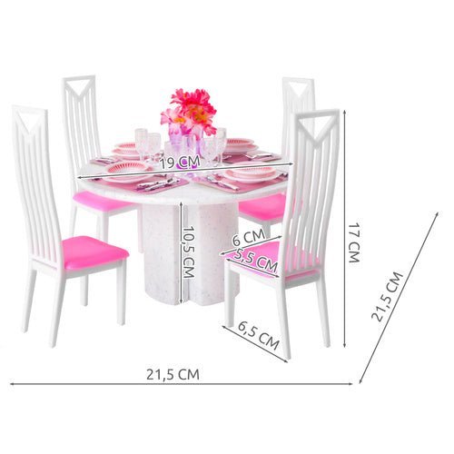 Puppenhausmöbel Esszimmerset 43 - teilig – Puppenmöbel in Rosa und Weiß - Easy2sell - Deluxe
