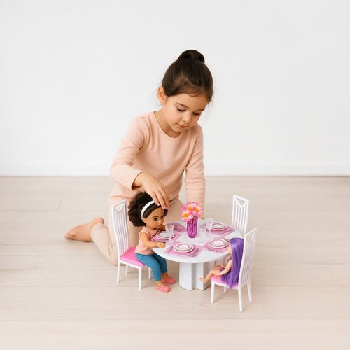 Puppenhausmöbel Esszimmerset 43 - teilig – Puppenmöbel in Rosa und Weiß - Easy2sell - Deluxe