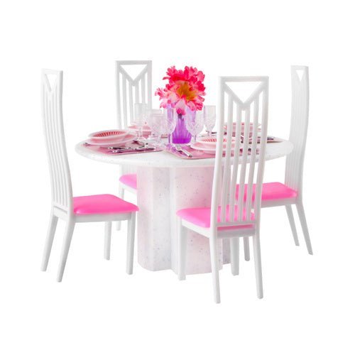 Puppenhausmöbel Esszimmerset 43 - teilig – Puppenmöbel in Rosa und Weiß - Easy2sell - Deluxe