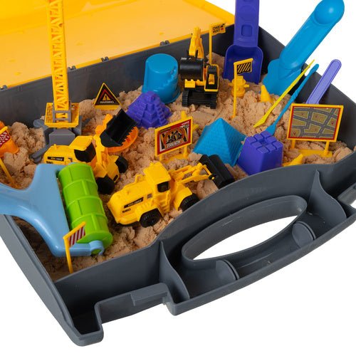 Sandkasten Set im Koffer mit Kran, Baufahrzeugen und 750g Spielsand - Easy2sell - Deluxe