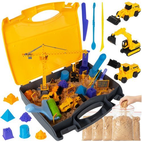 Sandkasten Set im Koffer mit Kran, Baufahrzeugen und 750g Spielsand - Easy2sell - Deluxe