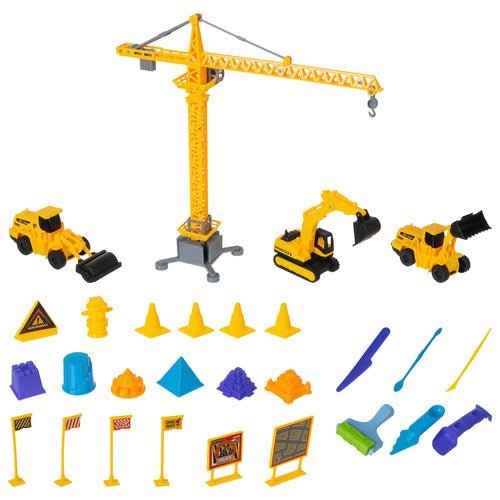 Sandkasten Set im Koffer mit Kran, Baufahrzeugen und 750g Spielsand - Easy2sell - Deluxe