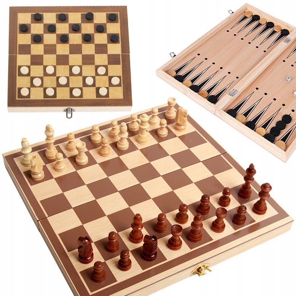 Schach Dame Triktrak Set aus Holz Reiseschach Spielset Schachbrett klappbar - Easy2sell - Deluxe