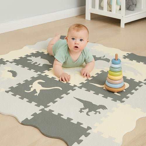 Schaumstoffpuzzle Spielmatte 35 Teile – Baby Krabbelmatte Grau - Gelb - Easy2sell - Deluxe