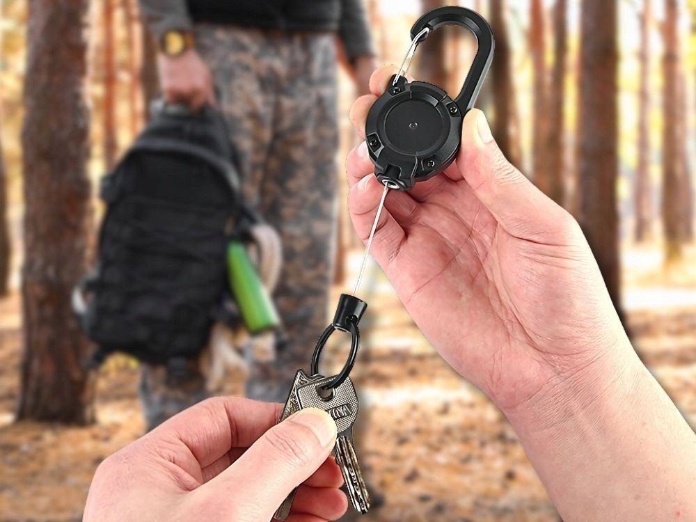 Schlüsselrolle Schlüsselanhänger Jojo Gürtel Karabiner mit Stahlseil ausziehbar - Easy2sell - Deluxe