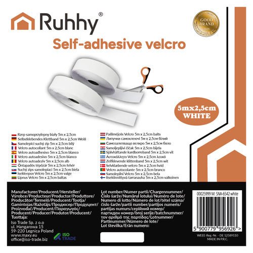 Selbstklebendes Klettband weiß 5m x 2,5cm Ruhhy 25999 - Easy2sell - Deluxe
