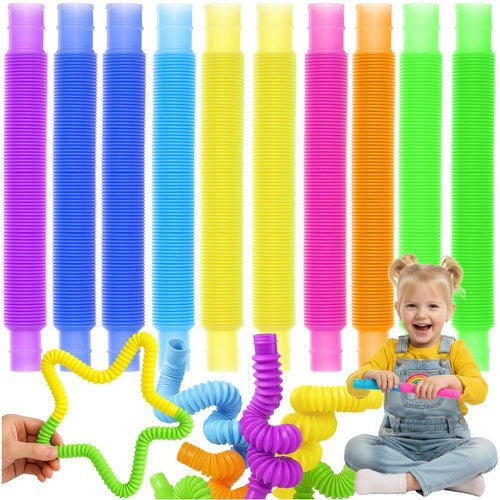 Sensorik Röhren 10er Set – Bunte Pop Tubes Montessori Spielzeug 15 - 51cm - Easy2sell - Deluxe