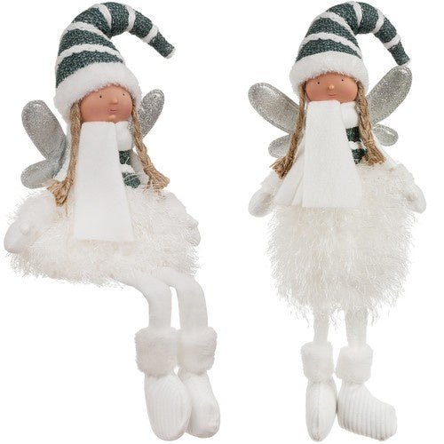Sitzende Weihnachtsfigur mit Glitzerflügeln in Weiß - Easy2sell - Deluxe