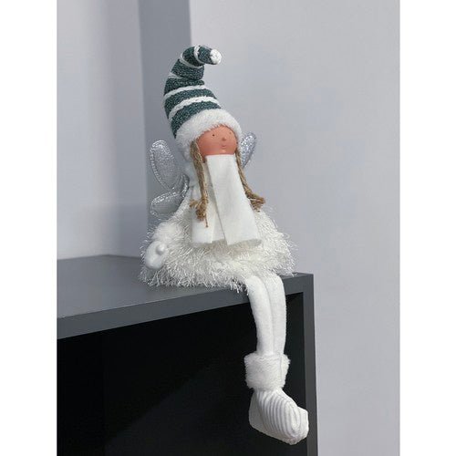 Sitzende Weihnachtsfigur mit Glitzerflügeln in Weiß - Easy2sell - Deluxe