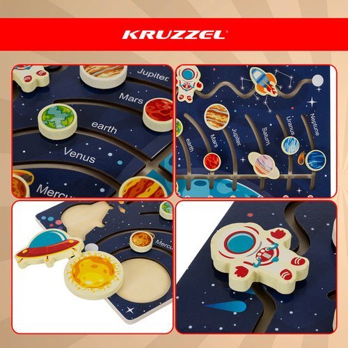 Sonnensystem Holzpuzzle Planetenlabyrinth – Montessori Lernspielzeug aus Holz - Easy2sell - Deluxe