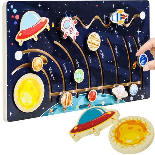 Sonnensystem Holzpuzzle Planetenlabyrinth – Montessori Lernspielzeug aus Holz - Easy2sell - Deluxe