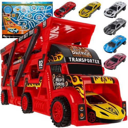 Spielzeug LKW mit Startfunktion und 6 Autos – Autotransporter Set ab 3 Jahren - Easy2sell - Deluxe