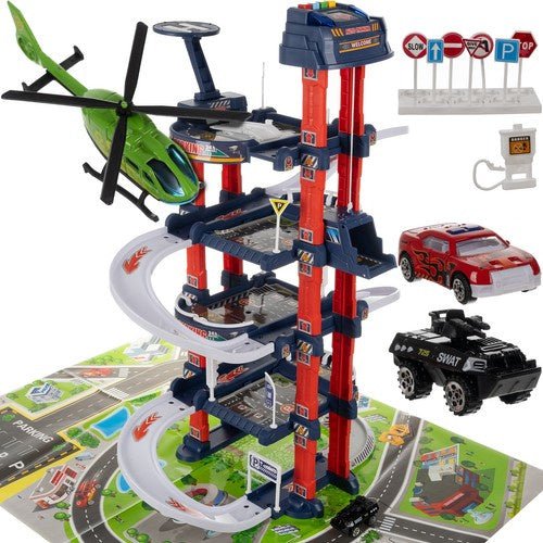 Spielzeuggarage mit Interaktivem Aufzug – 4 Ebenen Parkhaus mit Autos - Easy2sell - Deluxe
