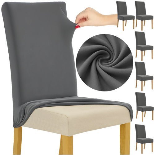Stuhlhussen 6er Set Elastisch – Universal Stuhlbezüge Dunkelgrau - Easy2sell - Deluxe