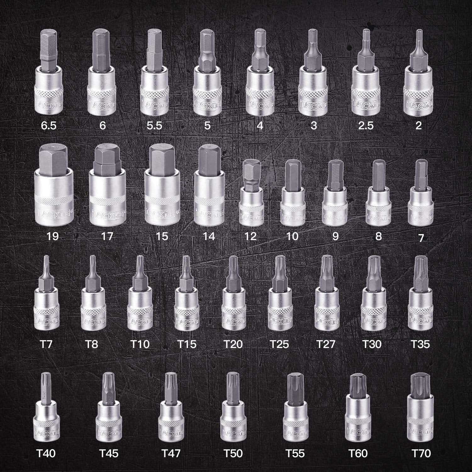 TACKLIFE HBS1C 33 Stücke Torx Sechskant Bit Set 1/4" 3/8" 1/2" S2 & Cr - V Stahl - Easy2sell - Deluxe