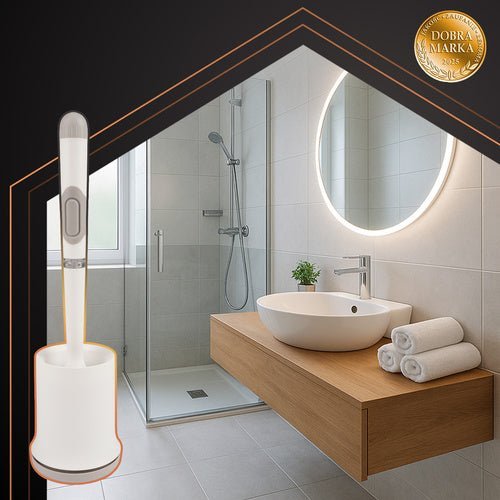 Toilettenbürste Set mit Behälter – Wandmontage, Gummikopf, Weiß, 43 cm - Easy2sell - Deluxe