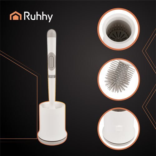 Toilettenbürste Set mit Behälter – Wandmontage, Gummikopf, Weiß, 43 cm - Easy2sell - Deluxe