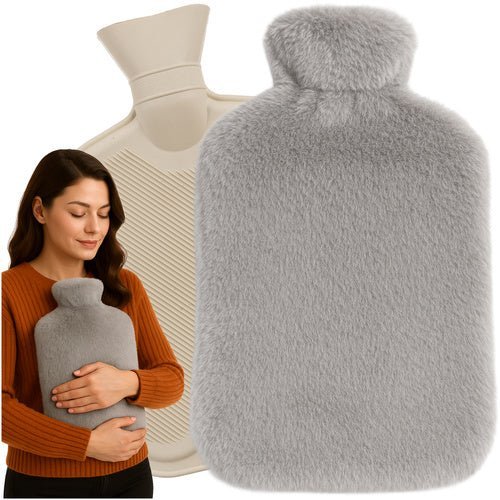 Wärmflasche 3,5L mit Plüschbezug – Große Gummi - Bettflasche in Grau/Beige - Easy2sell - Deluxe