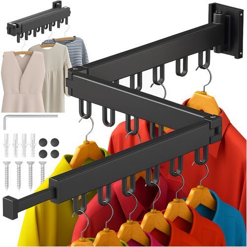 Wäschetrockner Wandmontage Faltbar – Wäscheständer mit 18 Haken Schwarz - Easy2sell - Deluxe