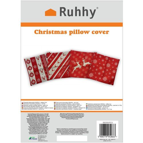 Weihnachten Kissenbezüge 4er - Set 40x40 cm Rot Leinen Dekokissen mit Reißverschluss - Easy2sell - Deluxe