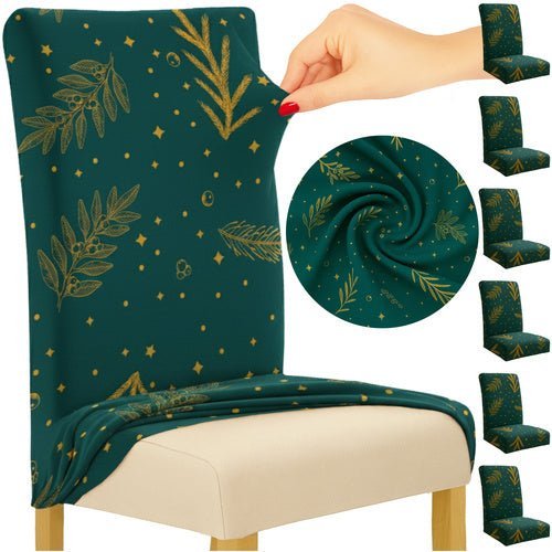 Weihnachtliche Stuhlhussen 6er Set – Elastische Stuhlbezüge Grün - Easy2sell - Deluxe