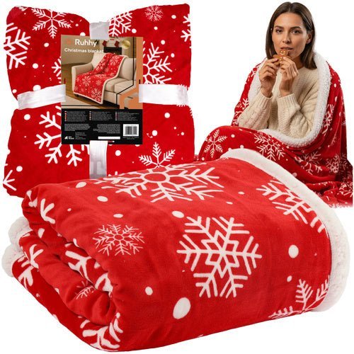Weihnachtsdecke Doppelseitig – Kuscheldecke 130x170 cm, Rot Weiß Lammwolle - Easy2sell - Deluxe