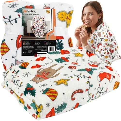 Weihnachtsdecke Kuscheldecke Weiß 150x200 cm – Weiche Tagesdecke - Easy2sell - Deluxe