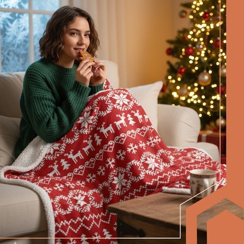 Weihnachtsdecke Wendbar 130x170 cm – Kuscheldecke Rot Weiß Polyester - Easy2sell - Deluxe